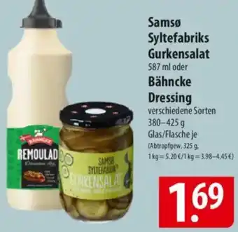 Famila Nord Ost Samsø Syltefabriks Gurkensalat oder Bähncke Dressing Angebot