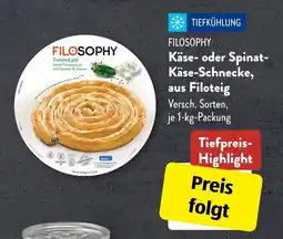 Aldi Süd FILOSOPHY Käse- oder Spinat- Käse-Schnecke, aus Filoteig Angebot