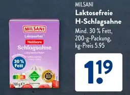 Aldi Süd MILSANI Laktosefreie H-Schlagsahne Angebot