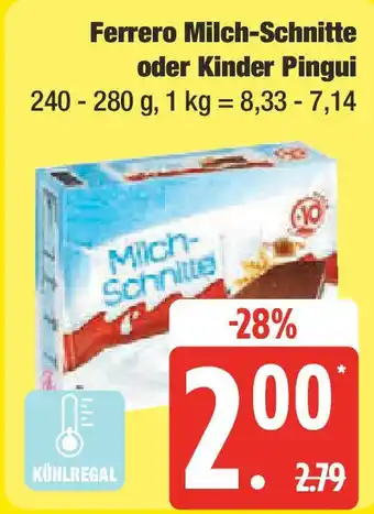 Marktkauf Ferrero Milch-Schnitte oder Kinder Pingui Angebot