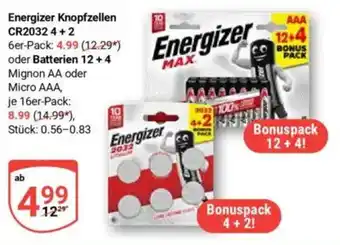 Globus Energizer Knopfzellen CR2032 4+2 Angebot