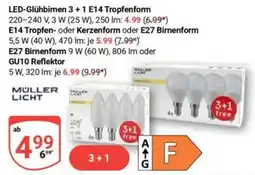 Globus LED-Glühbirnen 3+1 E14 Tropfenform MULLER LICHT Angebot