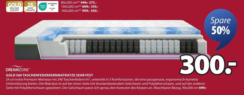 Gold s60 taschenfederkernmatratze sehr fest DREAMZONE Angebot bei Jysk