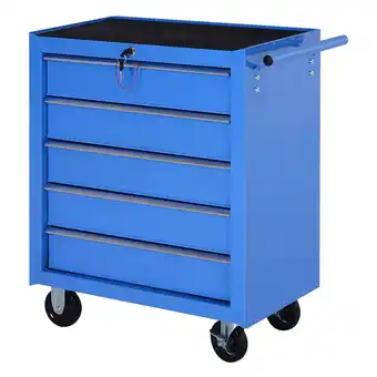 Netto Marken-Discount HOMCOM Fahrbarer Werkstattwagen mit 5 Schubladen blau 67,5 x 33 x 77 cm (BxTxH ohne Räder) Angebot