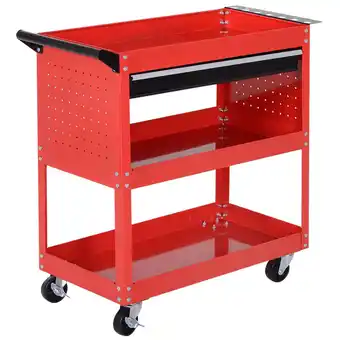 Netto Marken-Discount HOMCOM Werkstatt-Rollwagen mit Schublade und 3 Ebenen schwarz, rot 82L x 35B x 76H cm Angebot