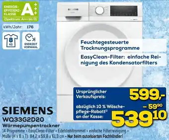 Euronics SIEMENS WQ33G2D20 Wärmepumpentrockner Angebot