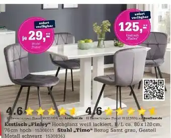 Höffner Esstisch finley oder stuhl timo Angebot