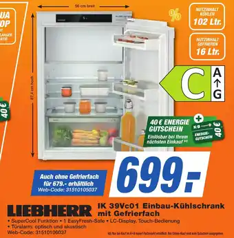 K+B Expert LIEBHERR IK 39Vc01 Einbau-Kühlschrank mit Gefrierfach Angebot