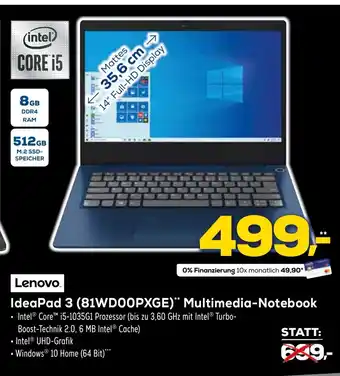 Euronics XXL Lenovo IdeaPad 3 (81WD00PXGE) Multimedia Notebook Angebot