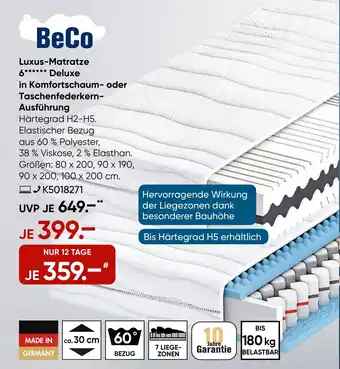 Galeria BeCo Luxus-Matratze 6 Deluxe in Komfortschaum- oder Taschenfederkern- Ausführung Angebot