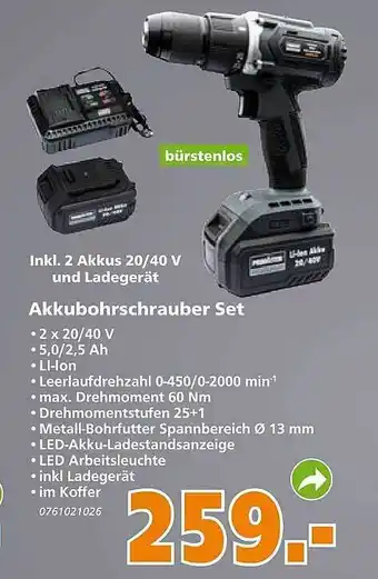 Globus Baumarkt Akkubohrschrauber Set Angebot