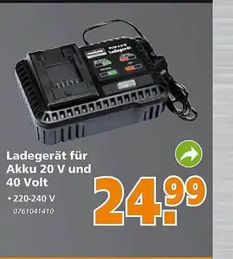 Globus Baumarkt Ladegerät Für Akku 20 V Und 40 Volt Angebot