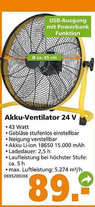 Globus Baumarkt Akku-Ventilator 24v Angebot