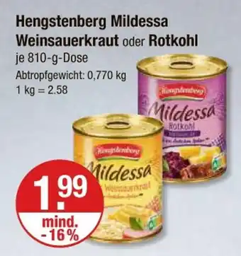 V Markt Hengstenberg mildessa weinsauerkraut oder rotkohl Angebot