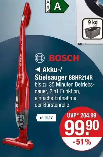 V Markt Bosch akku-/stielsauger bbhf214r Angebot