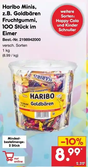 Netto Marken-Discount Haribo Minis, z.B. Goldbären Fruchtgummi, 100 Stück im Eimer Angebot