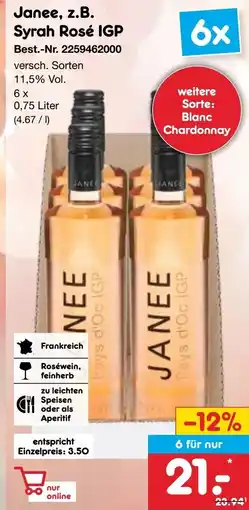 Netto Marken-Discount Janee, z.B. Syrah Rosé IGP Angebot