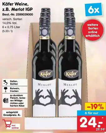 Netto Marken-Discount Käfer Weine, z.B. Merlot IGP Angebot