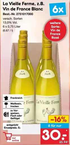 Netto Marken-Discount La Vieille Ferme, z.B. Vin de France Blanc Angebot