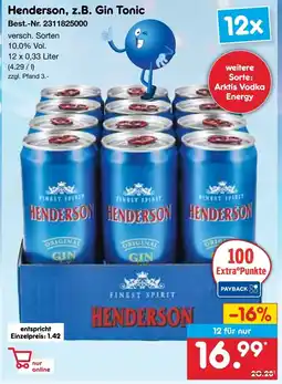 Netto Marken-Discount Henderson, z. B. Gin Tonic Angebot