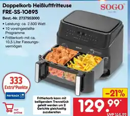 Netto Marken-Discount SOGO Doppelkorb Heißluftfritteuse FRE-SS-10895 Angebot