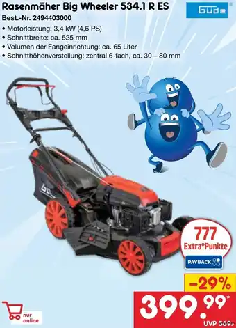 Netto Marken-Discount Güde Rasenmäher Big Wheeler 534.1 R ES Angebot