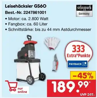 Netto Marken-Discount Scheppach Leisehäcksler GS60 Angebot