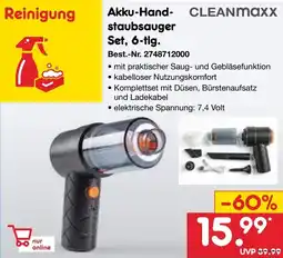 Netto Marken-Discount CLEANMaxx Akku-Hand- staubsauger Set, 6-tlg. Angebot