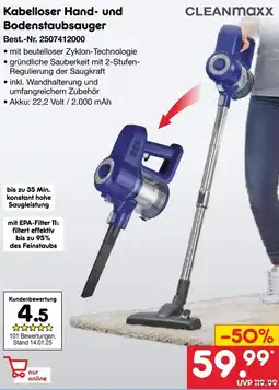 Netto Marken-Discount CLEANMaxx Kabelloser Hand- und Bodenstaubsauger Angebot