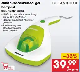 Netto Marken-Discount CLEANMaxx Milben-Handstaubsauger Kompakt Angebot