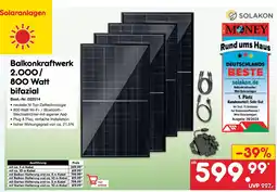 Netto Marken-Discount SOLAKON Balkonkraftwerk 2.000/800 Watt bifazial Angebot