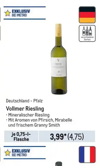 METRO Deutschland-Pfalz Vollmer Riesling Angebot