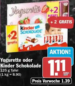 AEZ Yogurette oder Kinder Schokolade Angebot