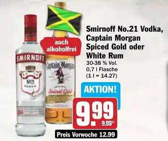 AEZ Smirnoff No.21 Vodka, Captain Morgan Spiced Gold oder White Rum Angebot