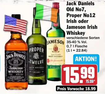 AEZ Jack Daniels Old No7, Proper No12 Irish oder Jameson Irish Whiskey Angebot