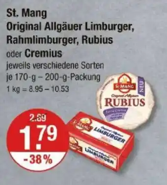 V Markt St. Mang Original Allgäuer Limburger, Rahmlimburger, Rubius oder Cremius Angebot