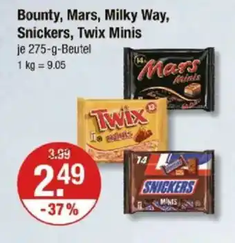 V Markt Bounty, Mars, Milky Way, Snickers, Twix Minis Angebot