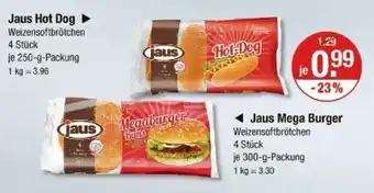 V Markt Jaus Hot Dog ►/ Jaus Mega Burger Angebot