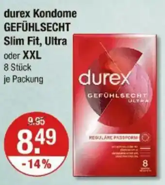 V Markt durex Kondome GEFÜHLSECHT Slim Fit, Ultra oder XXL Angebot