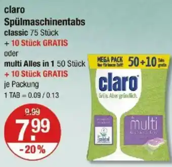 V Markt claro Spülmaschinentabs classic oder multi Alles in 1 Angebot