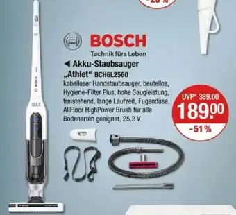 V Markt BOSCH Akku-Staubsauger ,,Athlet" BCH6L2560 Angebot