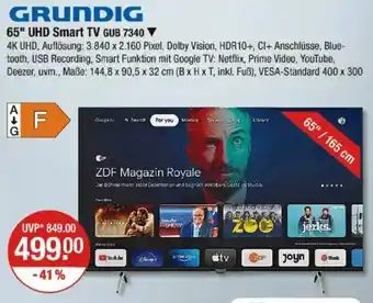 V Markt GRUNDIG 65" UHD Smart TV GUB 7340 Angebot