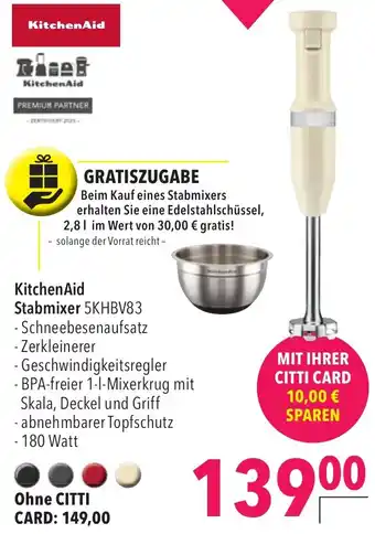 CITTI Markt KitchenAid Stabmixer 5KHBV83 Angebot