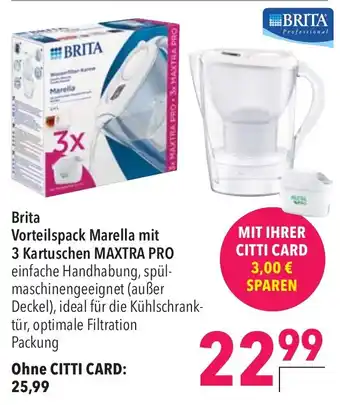 CITTI Markt Brita Vorteilspack Marella mit 3 Kartuschen MAXTRA PRO Angebot