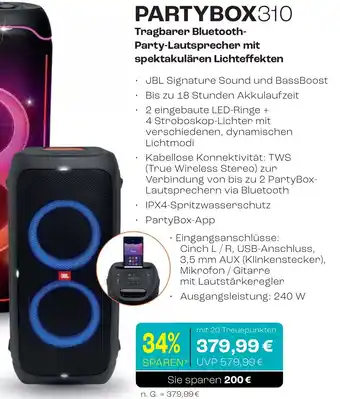 CITTI Markt JBL PARTYBOX310 Tragbarer Bluetooth- Party-Lautsprecher mit spektakulären Lichteffekten Angebot