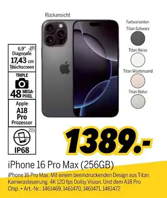 MEDIMAX Apple iphone 16 pro max (256gb) Angebot