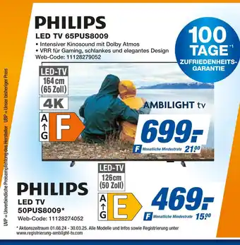 Expert Philips led tv 65pus8009 oder led tv 50pus8009 Angebot