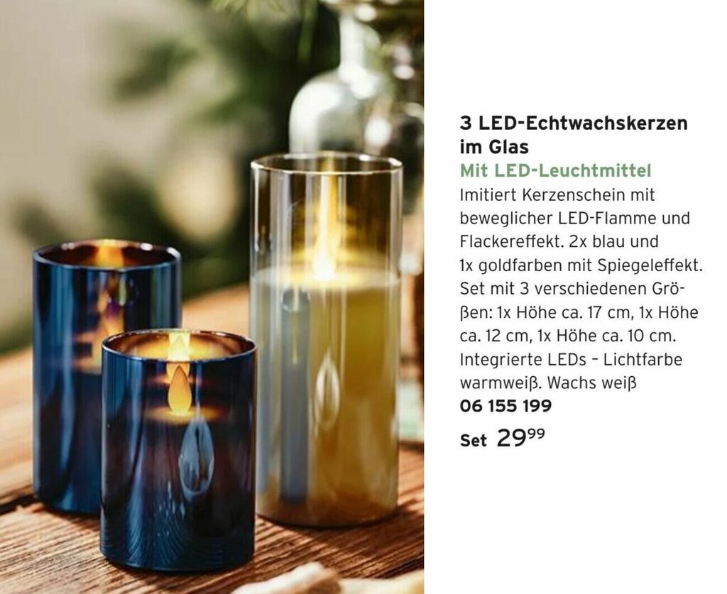 3 LED Echtwachskerzen im Glas Angebot bei Tchibo