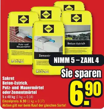 B1 Discount Baumarkt Sakret Beton-Estrich, Putz- und Mauermörtel oder Zementmörtel Angebot