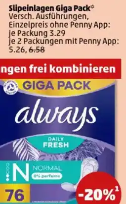 PENNY Slipeinlagen Giga Pack always Angebot